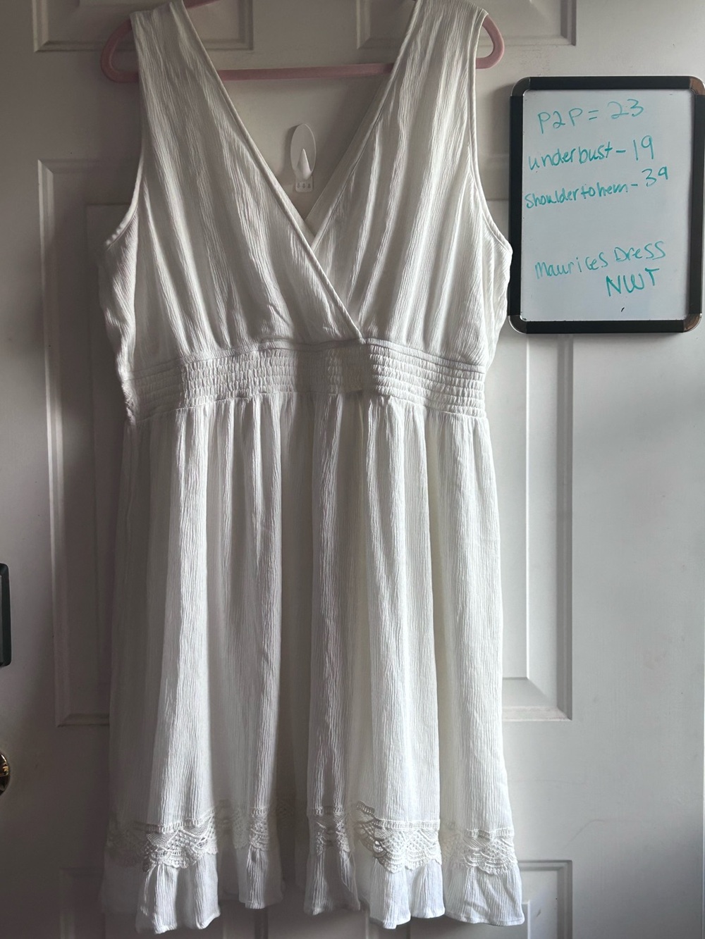 Maurices XXL White Crochet Lace Boho Midi Dress Smocked NWT - Picture 9 of 12